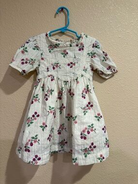 Boden White Cotton Dress with Pink & Green Floral Print